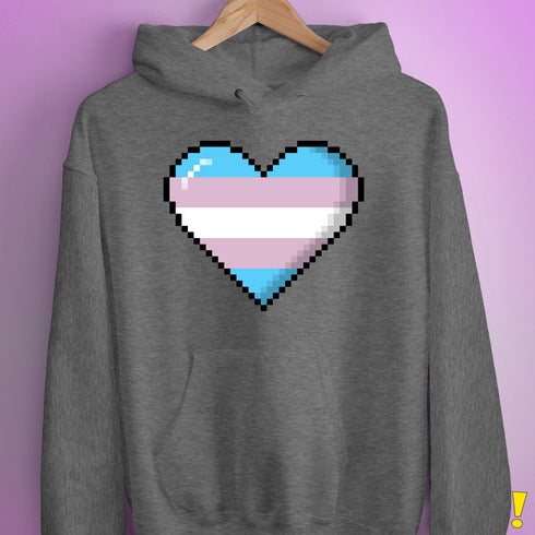 Transgender Pride 8-Bit Pixel Heart Hoodie - Grey Heather